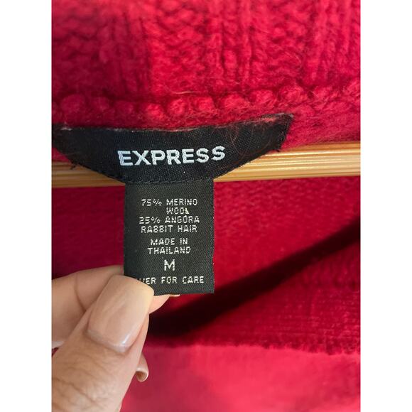 Y2K Vintage EXPRESS Red Sweater ANGORA FUZZY COZY Size M Medium - Picture 2 of 4